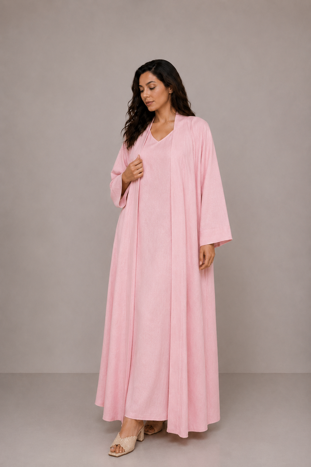 Pink Linen Abaya Set