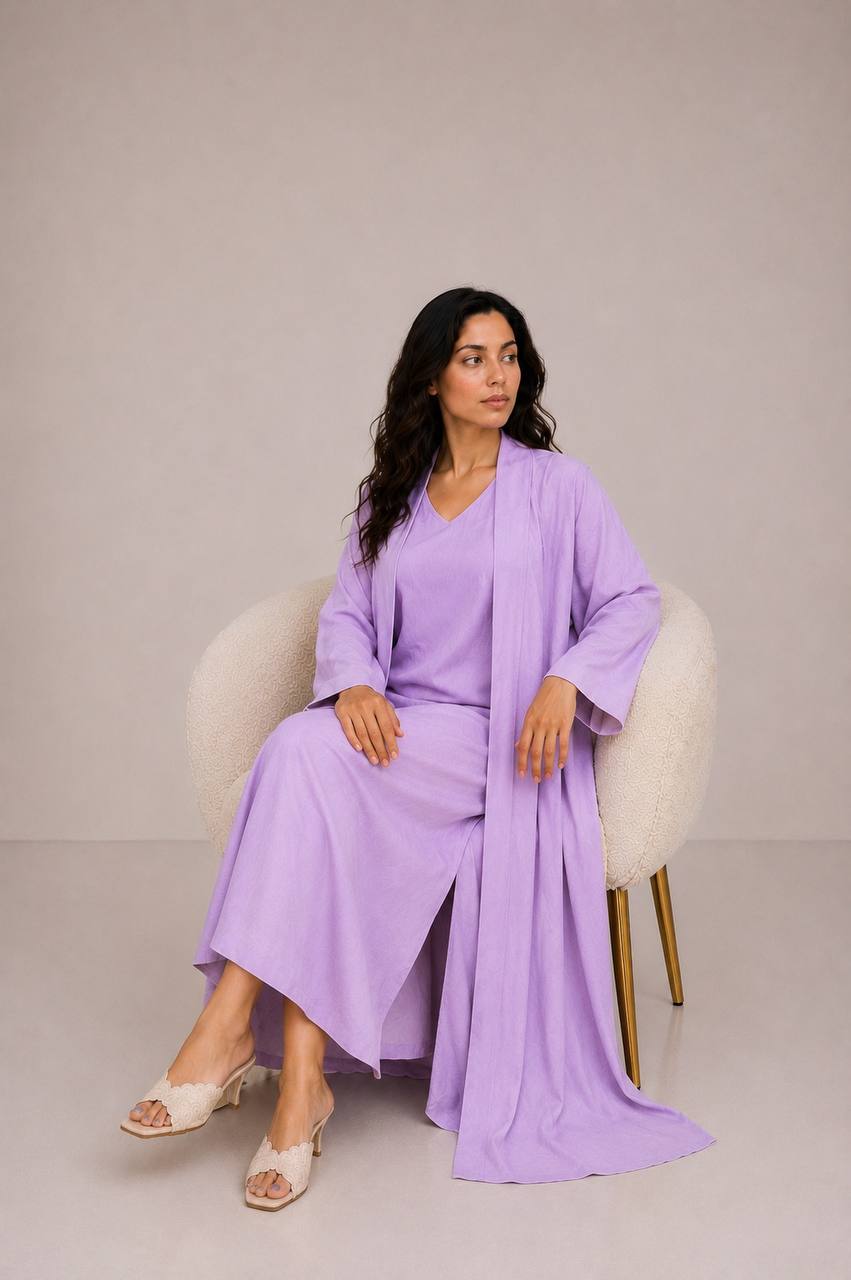 Purple Linen Abaya Set