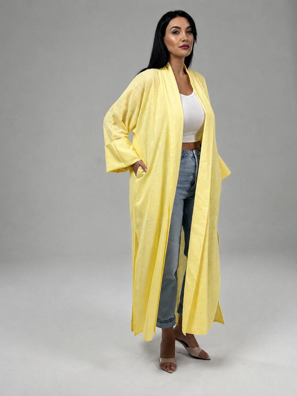Yellow Linen Abaya Set