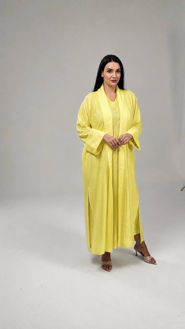 Yellow Linen Abaya Set