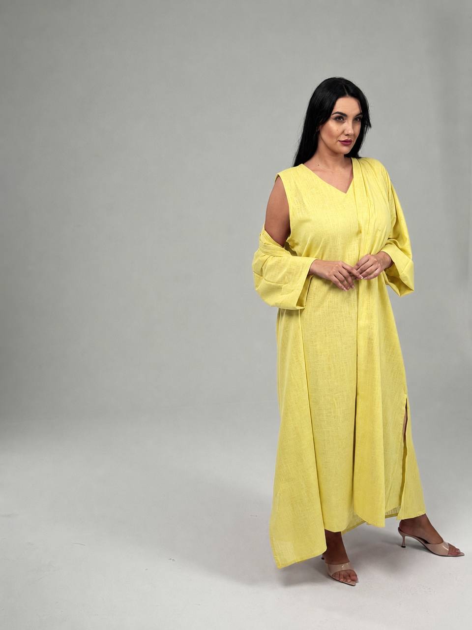 Yellow Linen Abaya Set