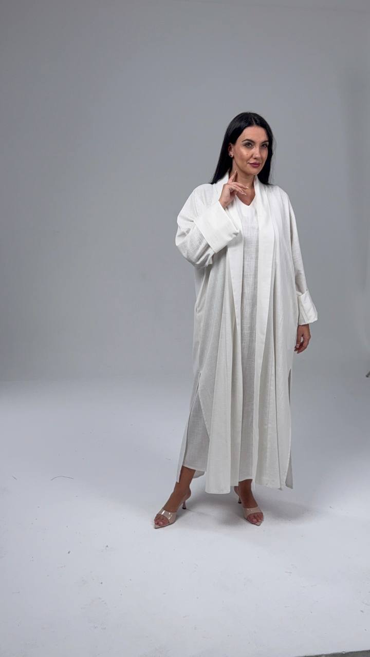 White Linen Abaya Set