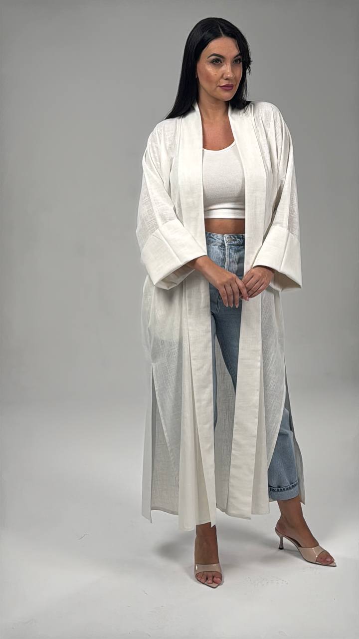 White Linen Abaya Set