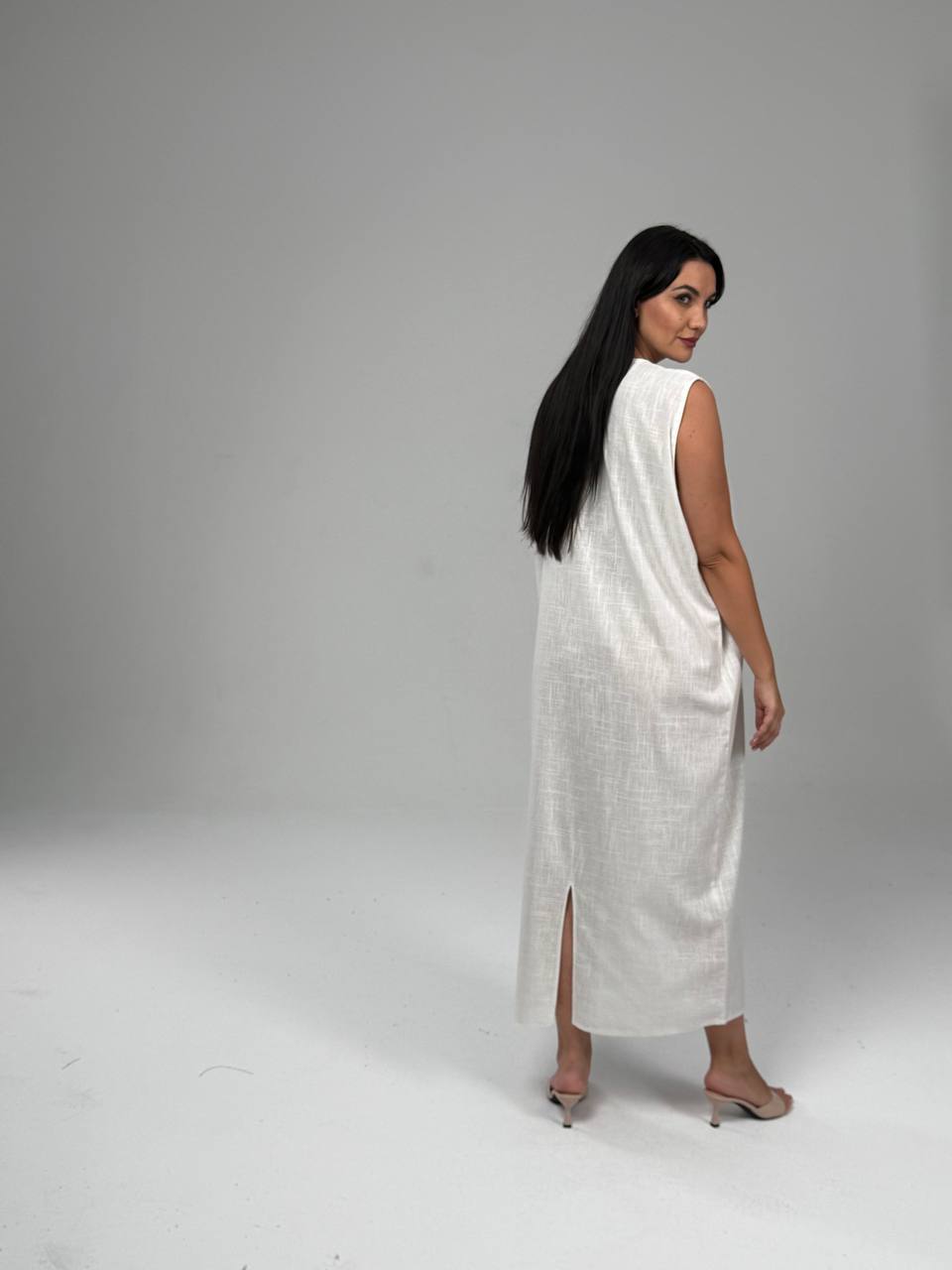 White Linen Abaya Set