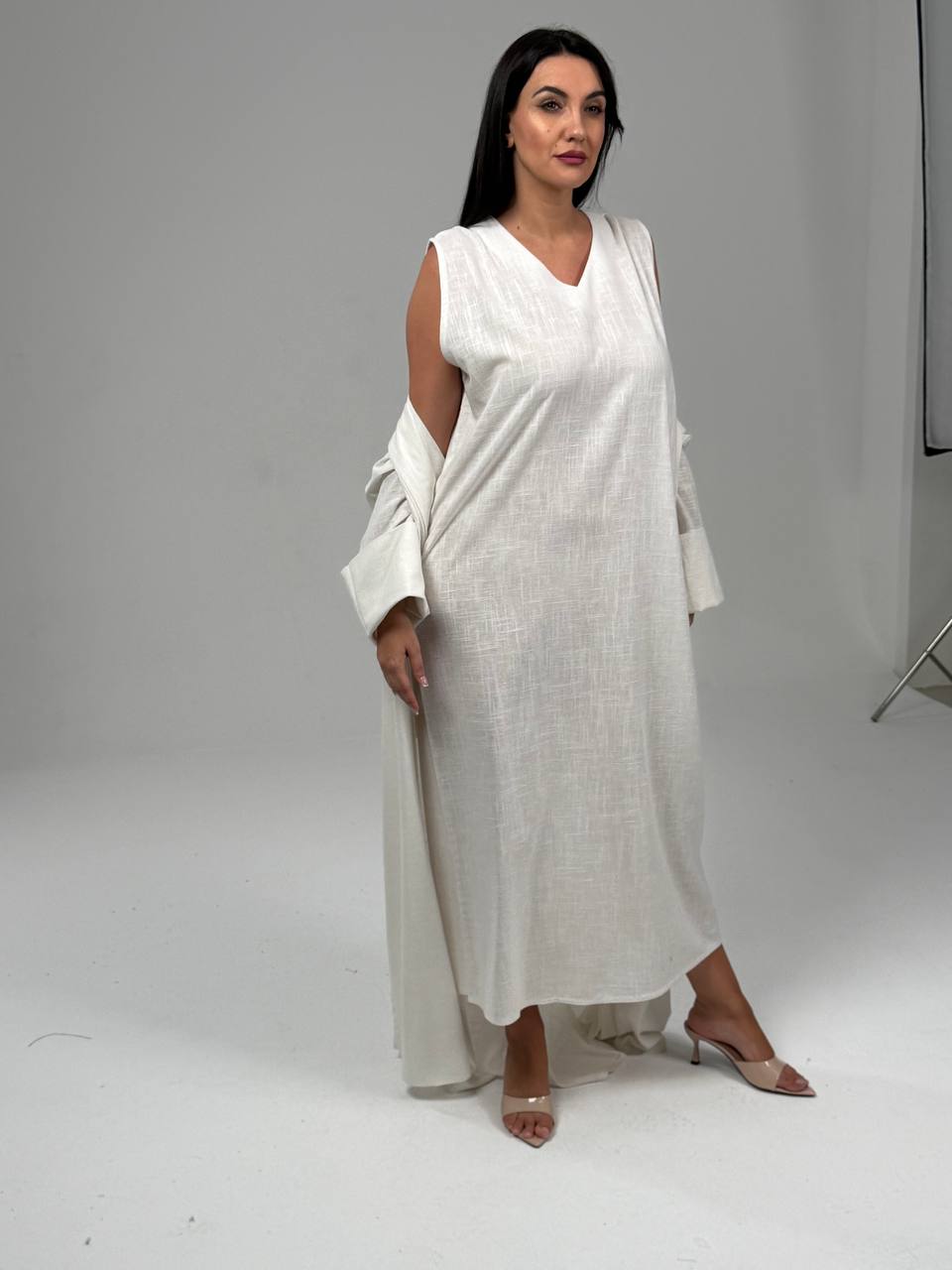White Linen Abaya Set