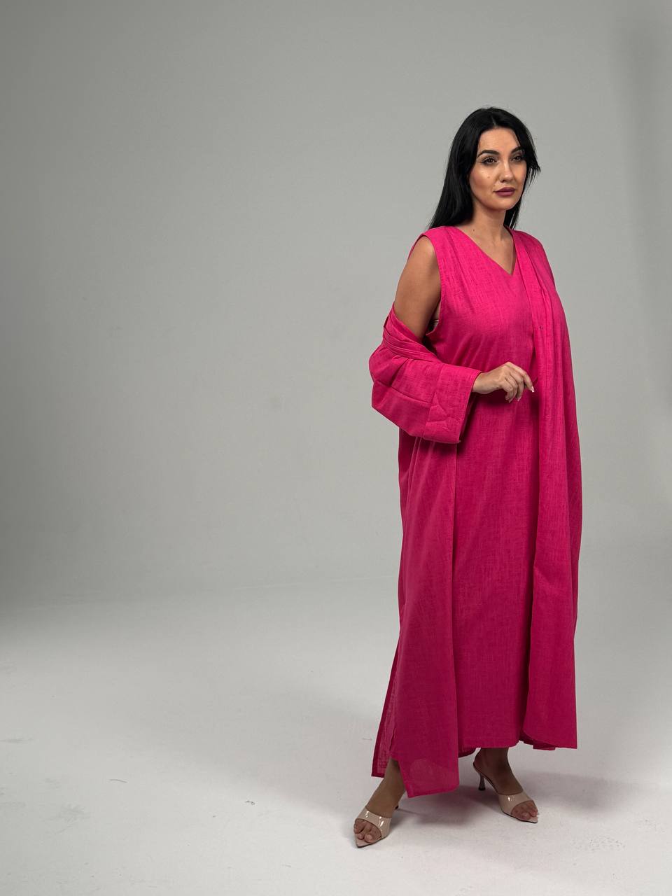 Fuchsia Linen Abaya Set