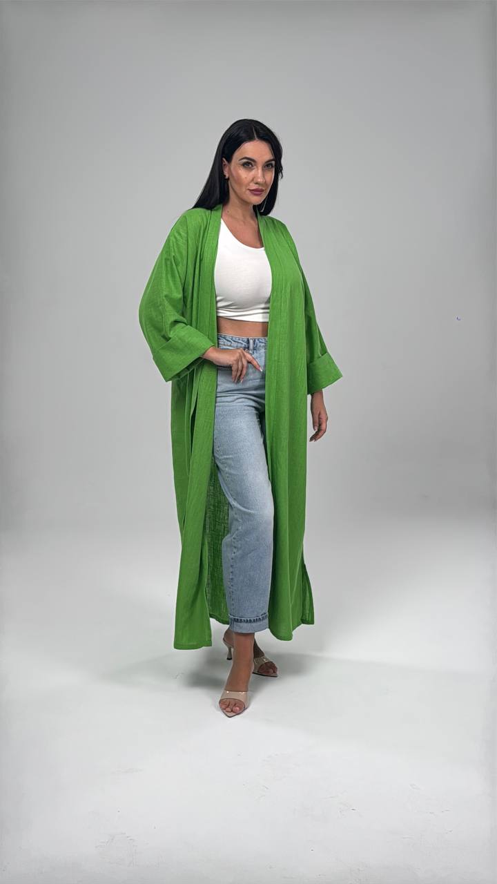Green Linen Abaya Set