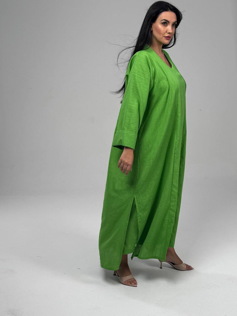 Green Linen Abaya Set