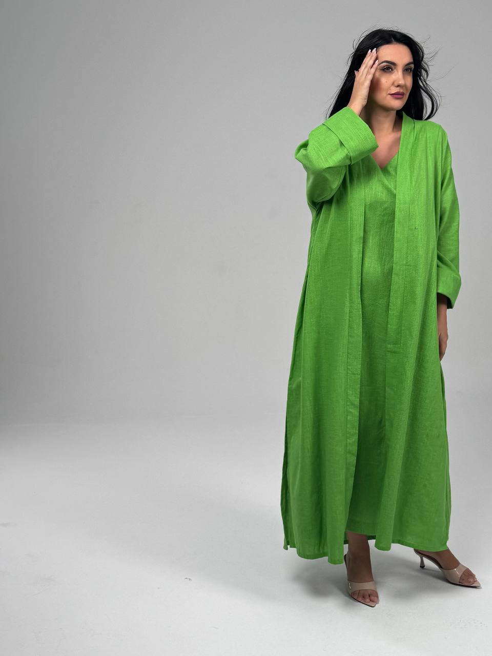 Green Linen Abaya Set