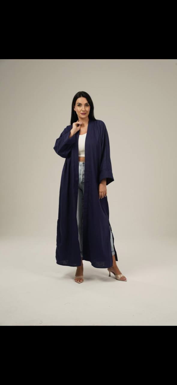 Navy Linen Abaya Set