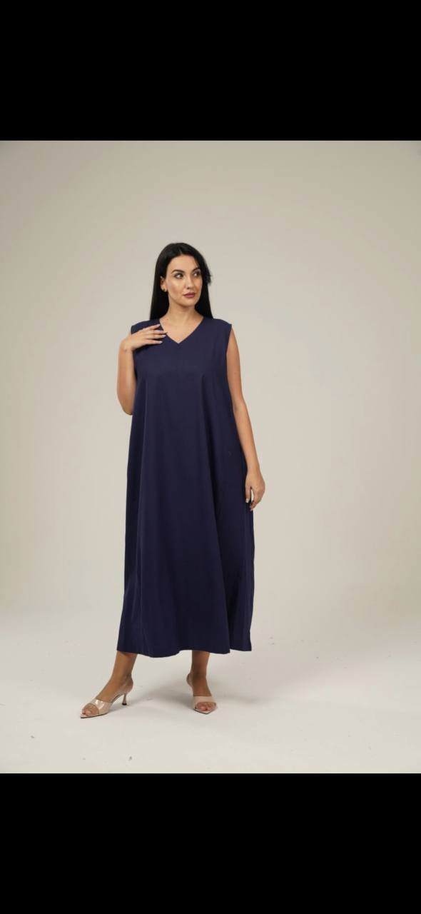 Navy Linen Abaya Set