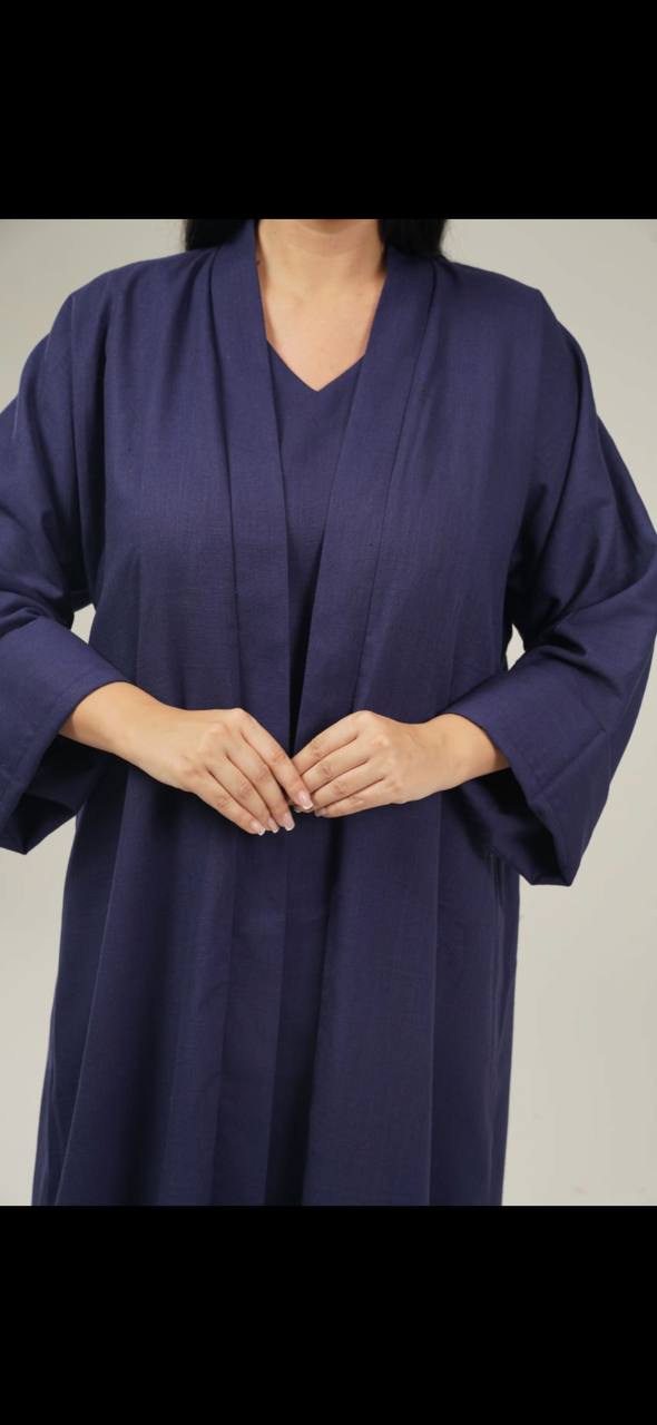 Navy Linen Abaya Set