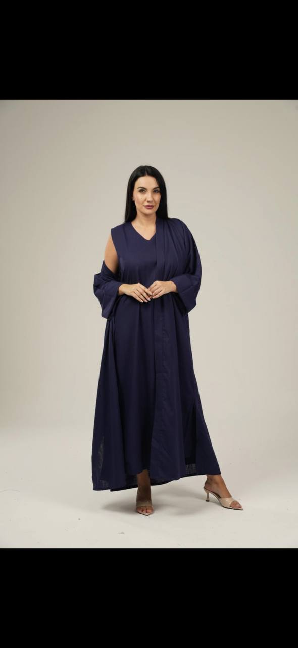 Navy Linen Abaya Set