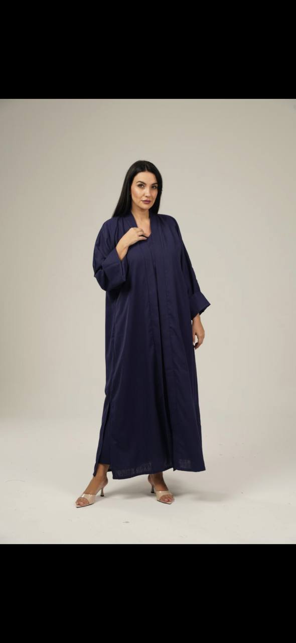 Navy Linen Abaya Set