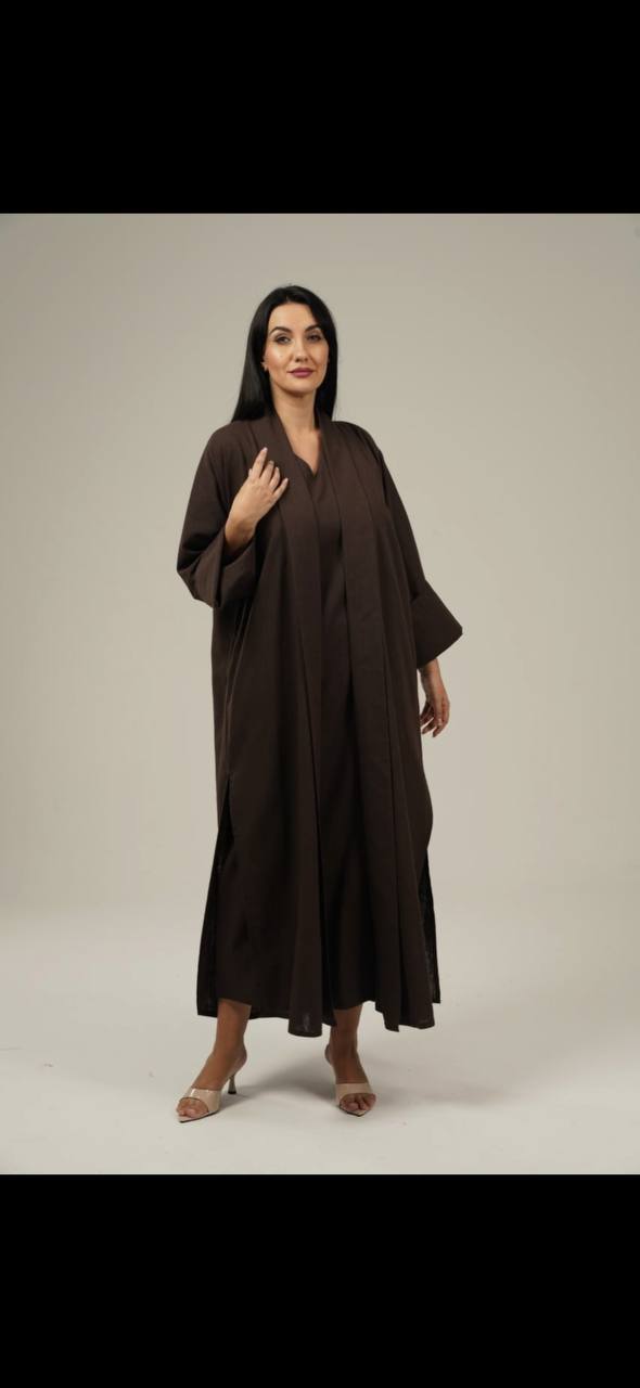 Brown Linen Abaya Set