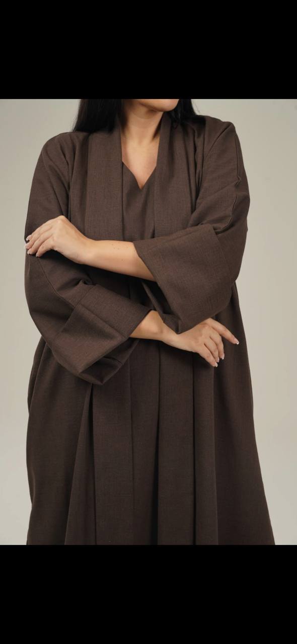 Brown Linen Abaya Set