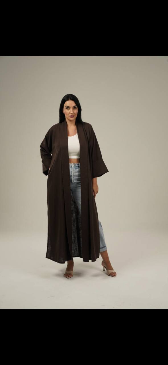 Brown Linen Abaya Set