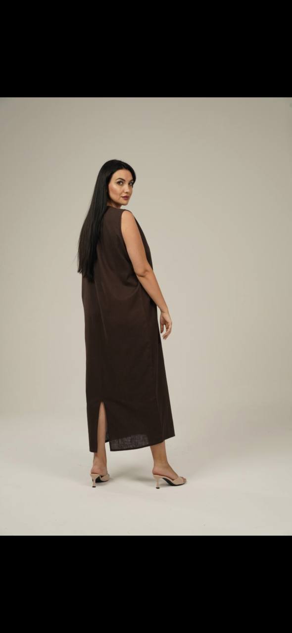 Brown Linen Abaya Set
