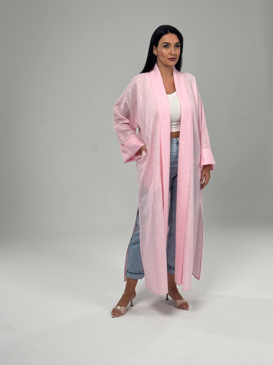 Pink Linen Abaya Set