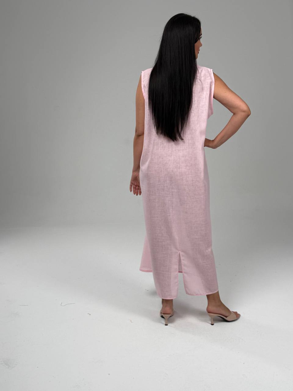Pink Linen Abaya Set