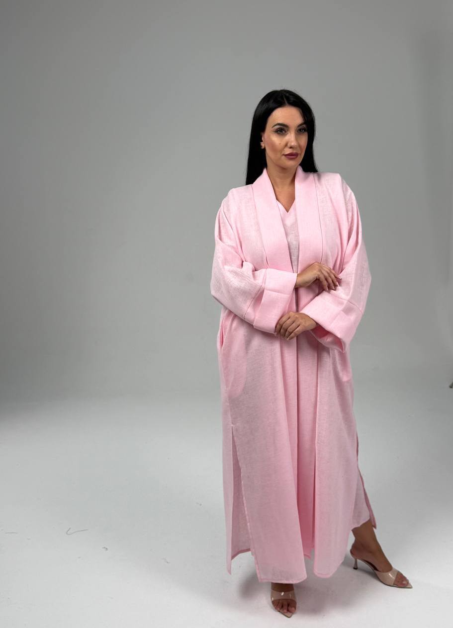 Pink Linen Abaya Set