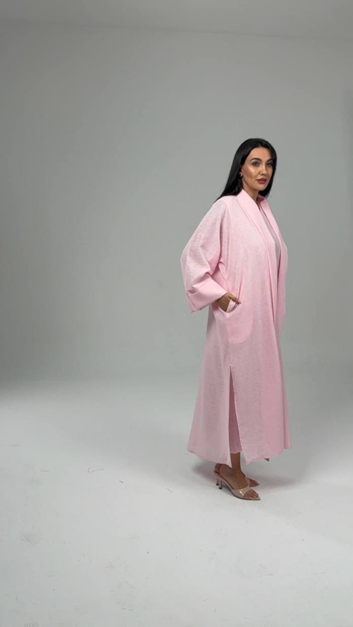 Pink Linen Abaya Set