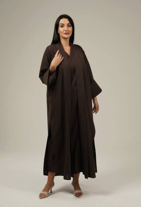 Brown Linen Abaya Set