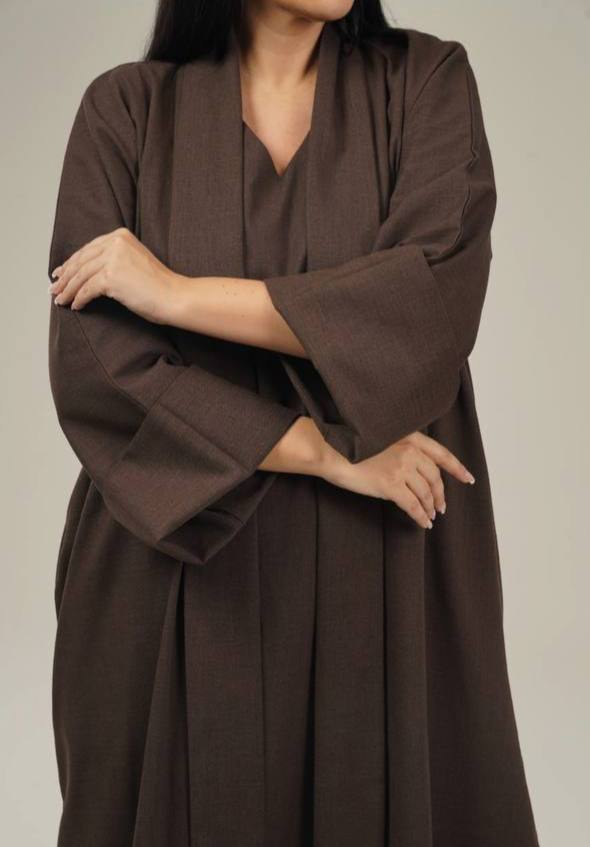 Brown Linen Abaya Set