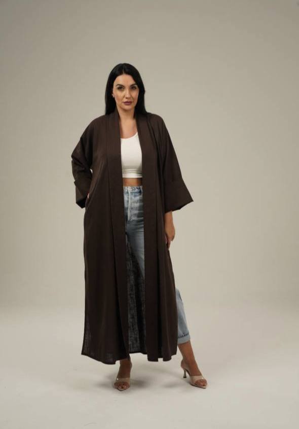 Brown Linen Abaya Set