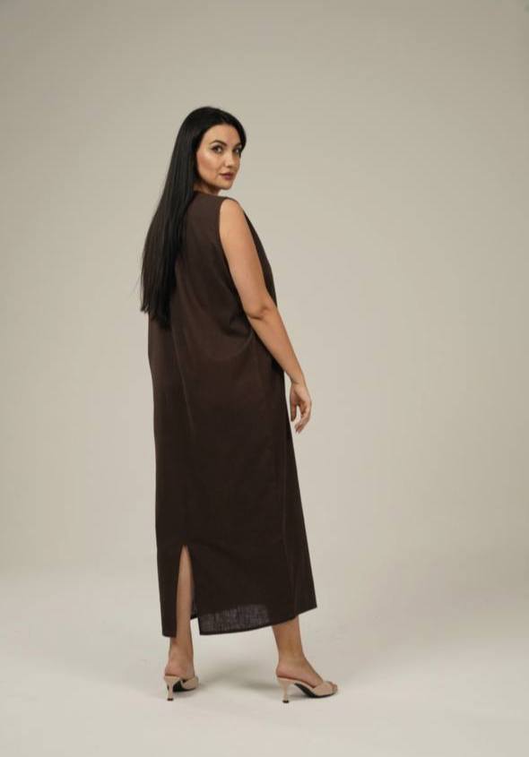 Brown Linen Abaya Set