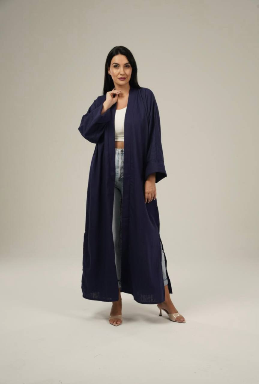Navy Linen Abaya Set