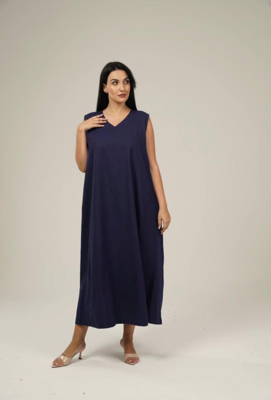 Navy Linen Abaya Set