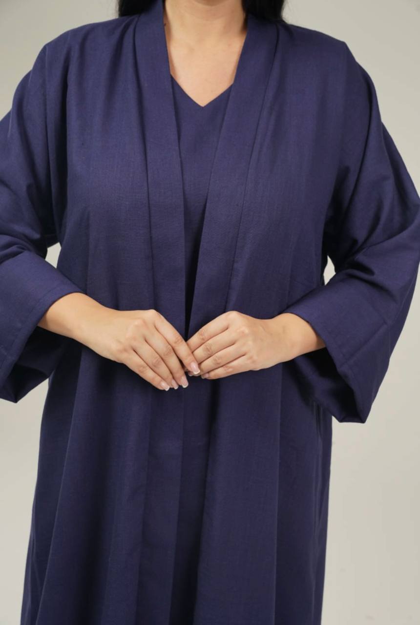 Navy Linen Abaya Set