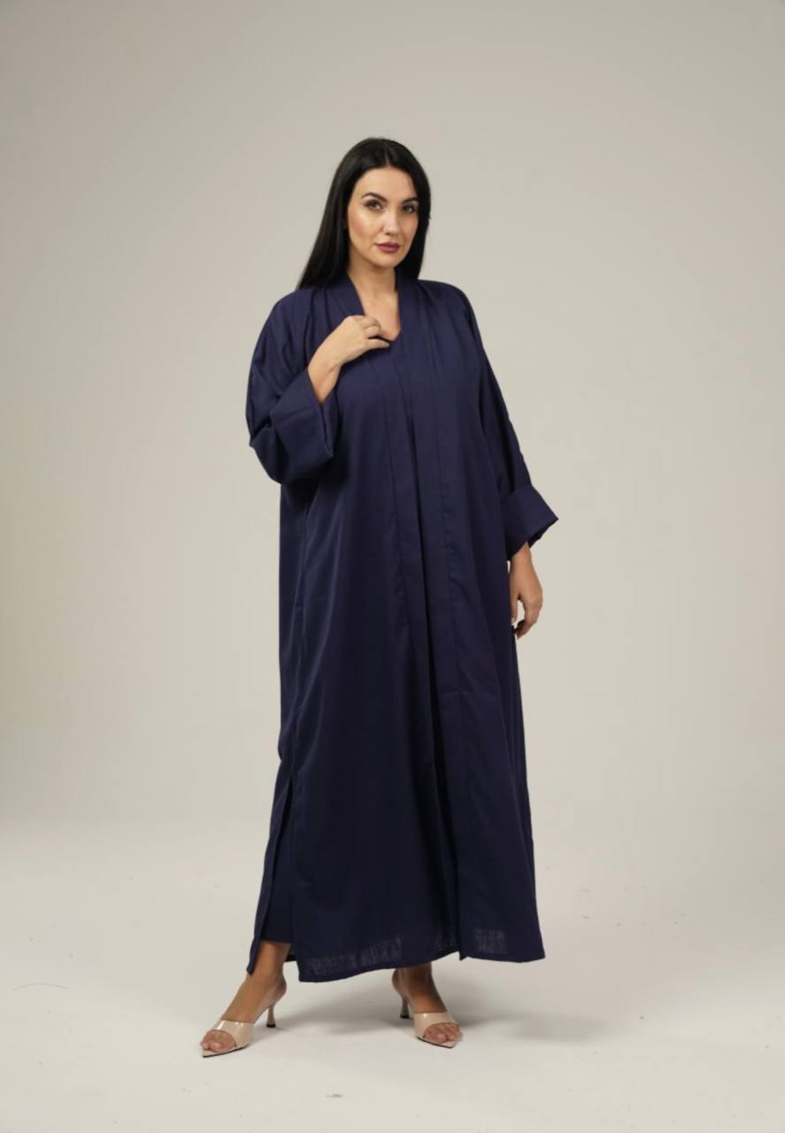 Navy Linen Abaya Set