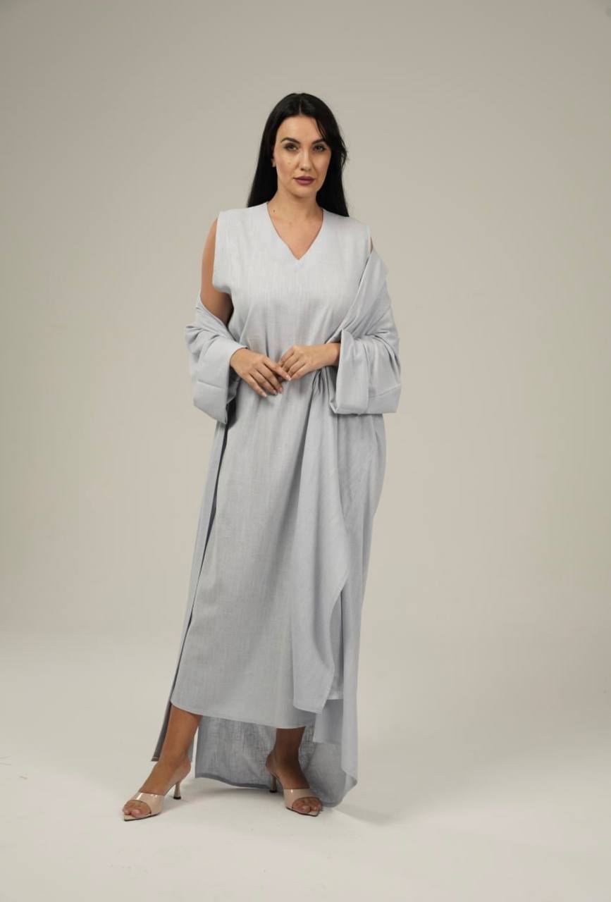 Ice Blue Linen Abaya Set