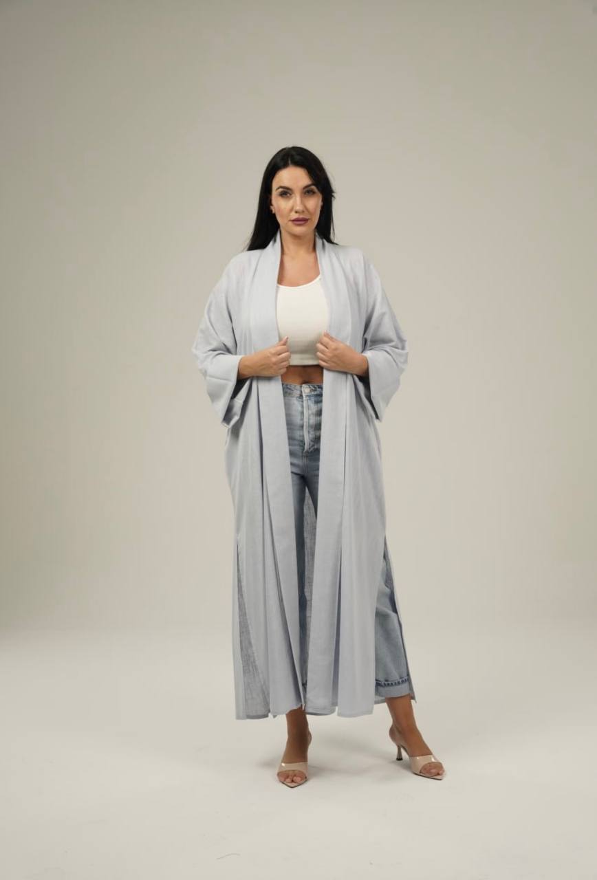Ice Blue Linen Abaya Set