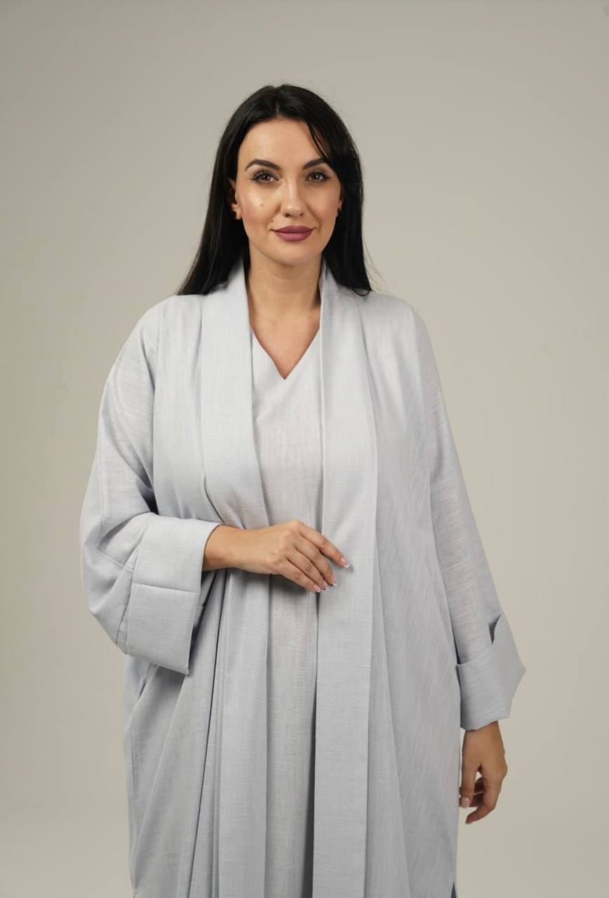 Ice Blue Linen Abaya Set