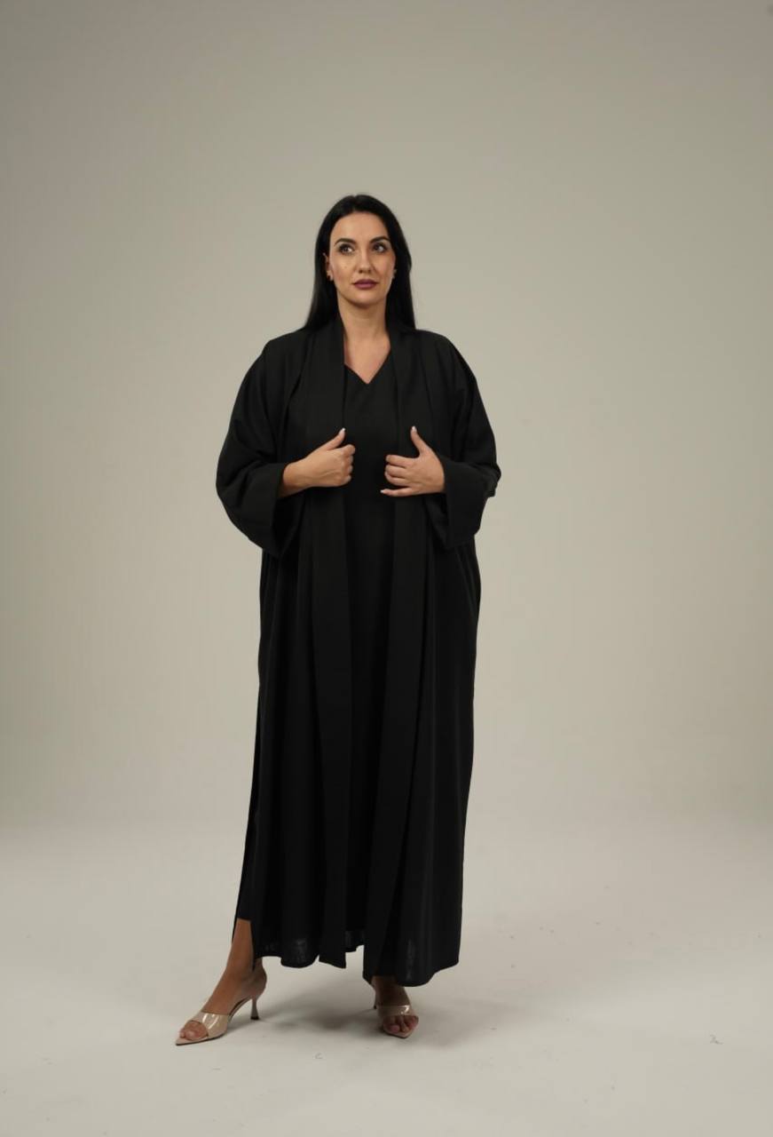 Black Linen Abaya Set
