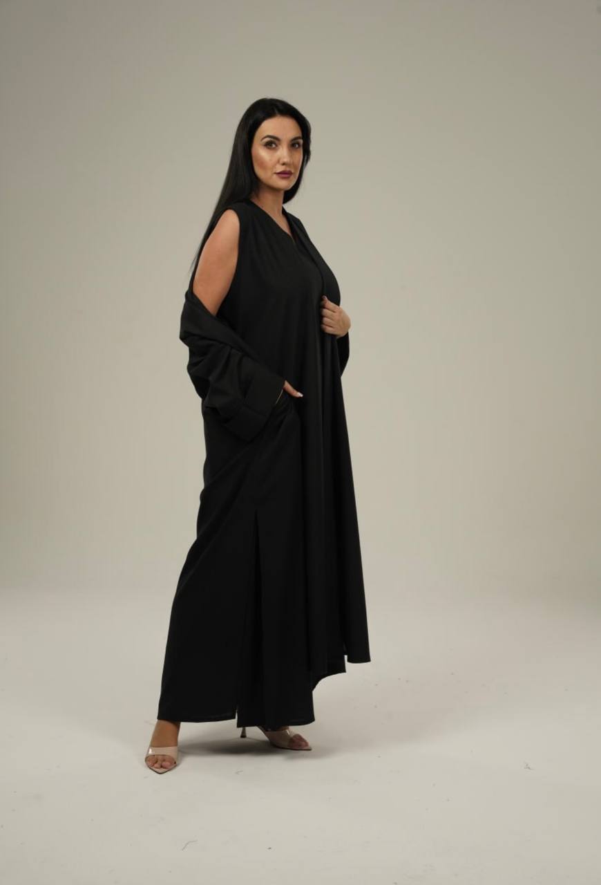 Black Linen Abaya Set