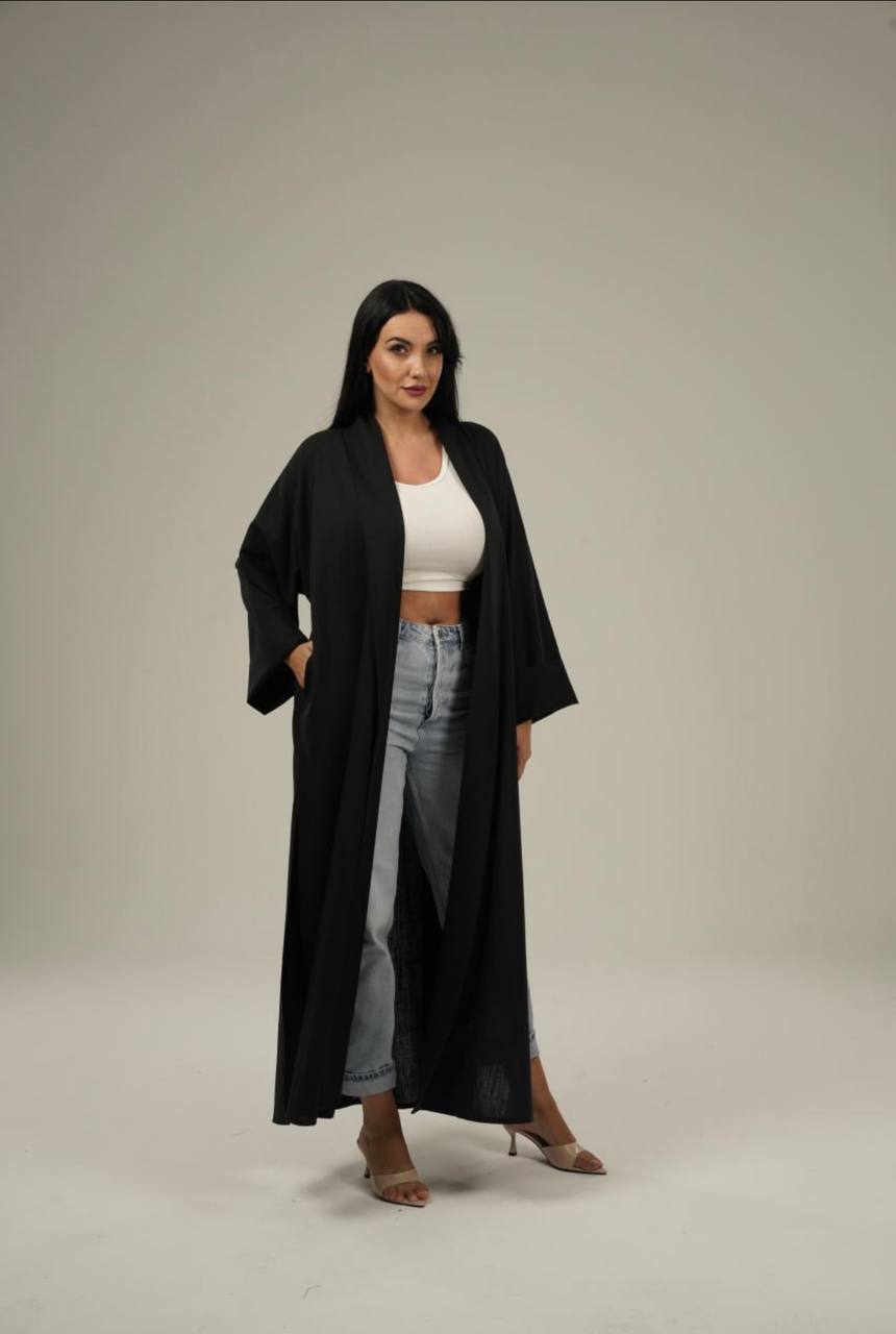 Black Linen Abaya Set