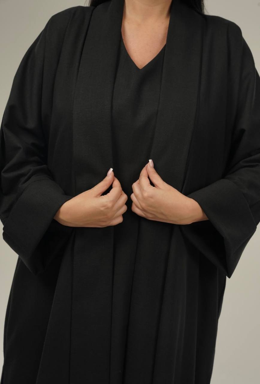Black Linen Abaya Set