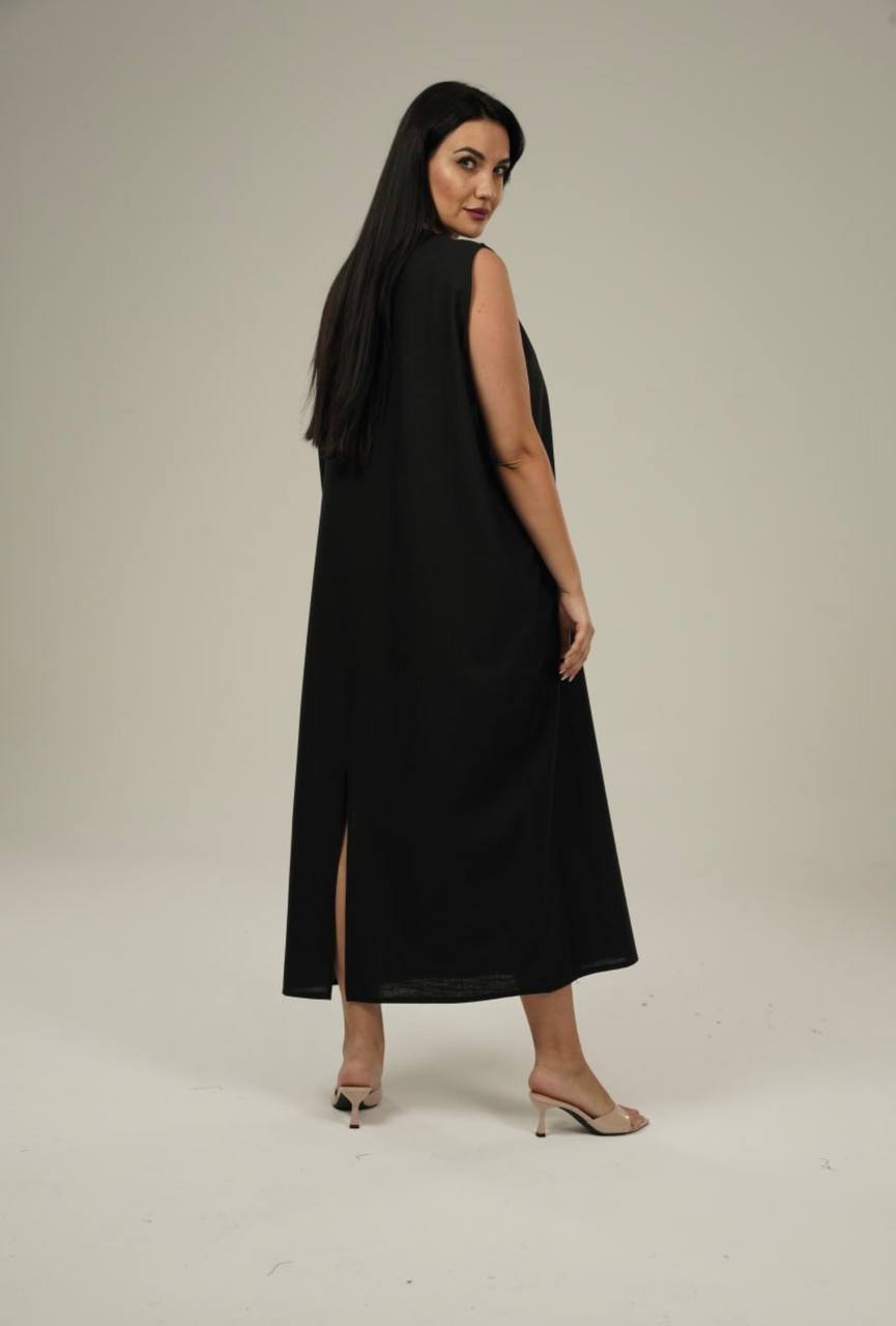 Black Linen Abaya Set