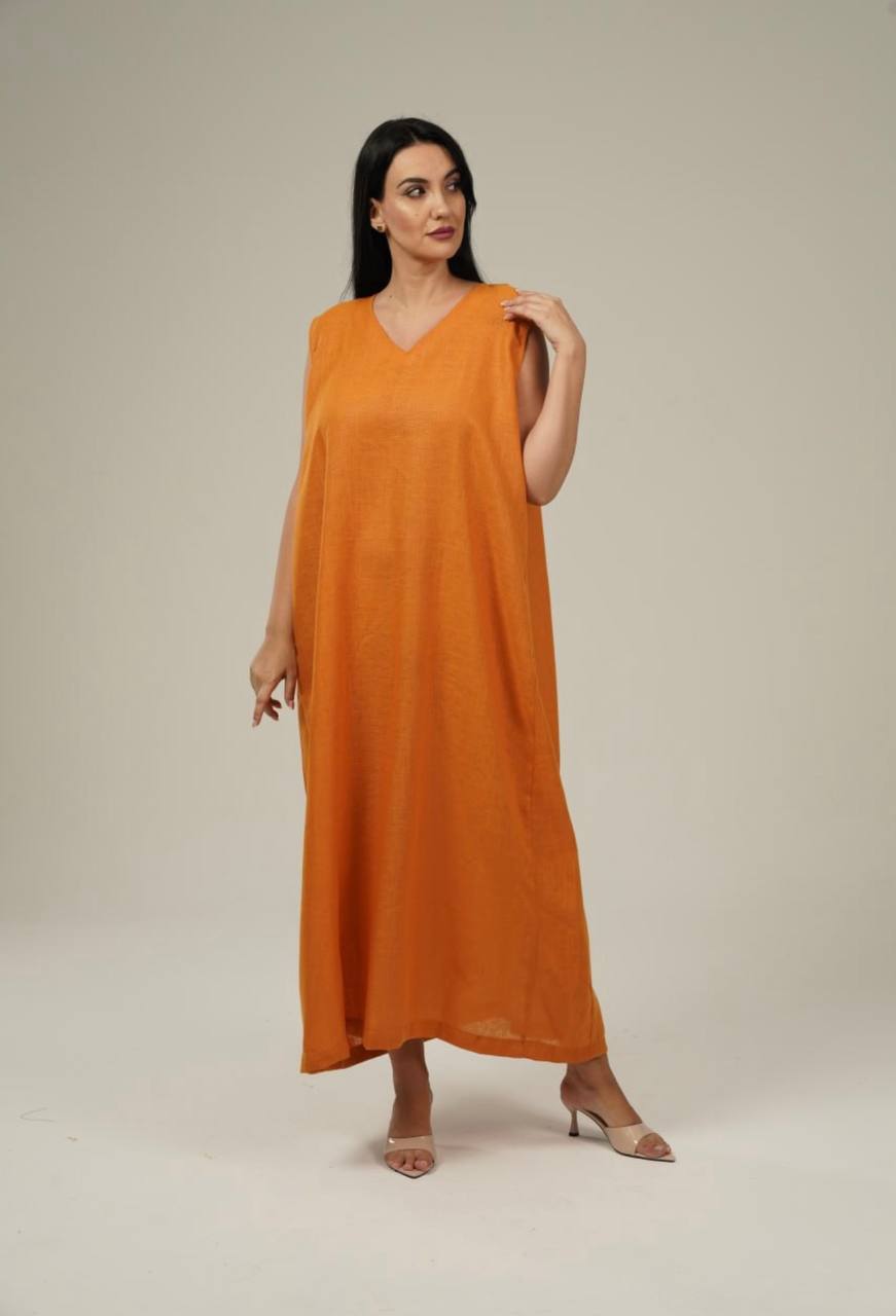 Orange Linen Abaya Set