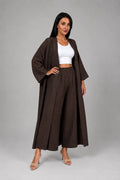 Brown Linen Abaya & Pants Set