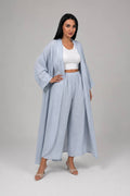 Ice Blue Linen Abaya & Pants Set