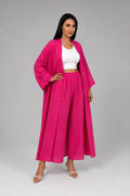Fuchsia Linen Abaya & Pants Set